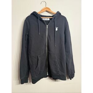 Dutch Bros Coffee Black White Logo Long Sleeve Zip Up Drawstring Hoodie Medium